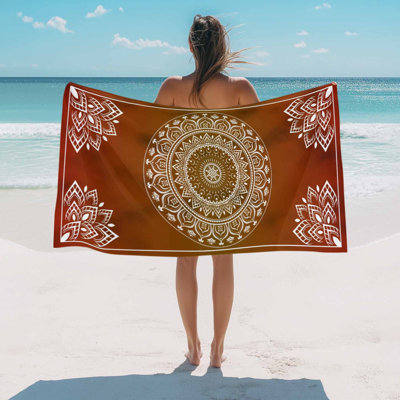 Serviette de plage orange bohème, serviette de bain/piscine, magnifique serviette de plage à fleurs bohèmes, absorbante, douce, grande, à séchage rapide, légère, idéale pour le camping, les voyages, le sport, le yoga, la salle de sport et la natation pour adulte (152 x 203 cm).