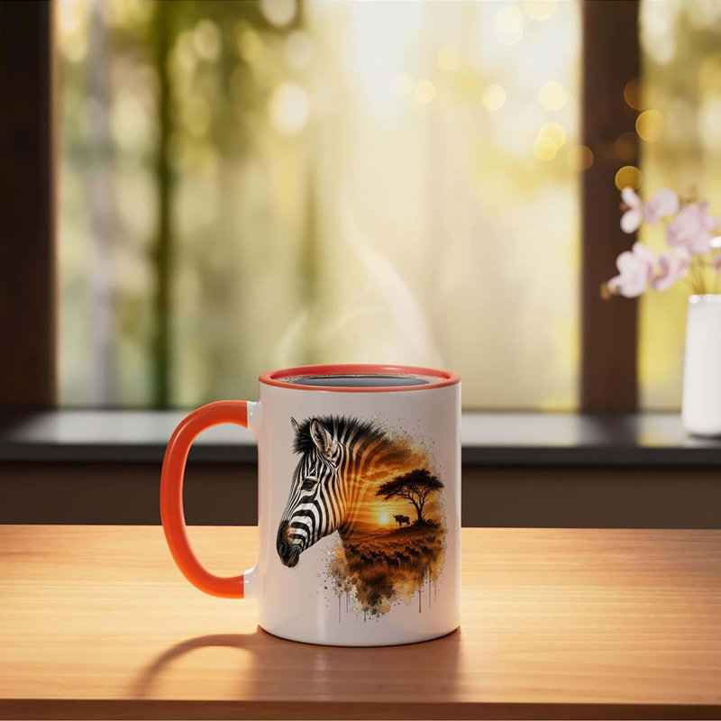 Zebra Savanna Sunset Ceramic Mug, 11oz, Orange
