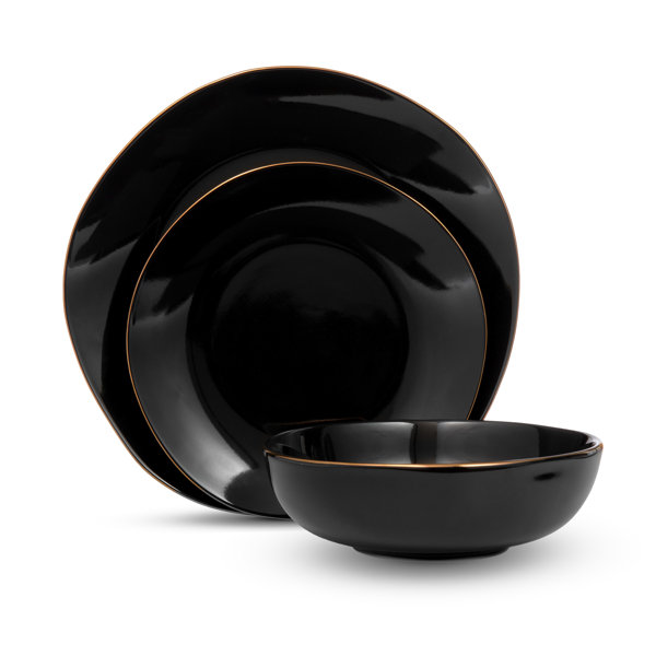 LOVECASA Black Dishes Set for 8, Plates and Bowls Sets with Mugs, 32 Pieces  Dinnerware Sets, Smooth Glazed Surface for Easy Cleaning, Microwave Safe