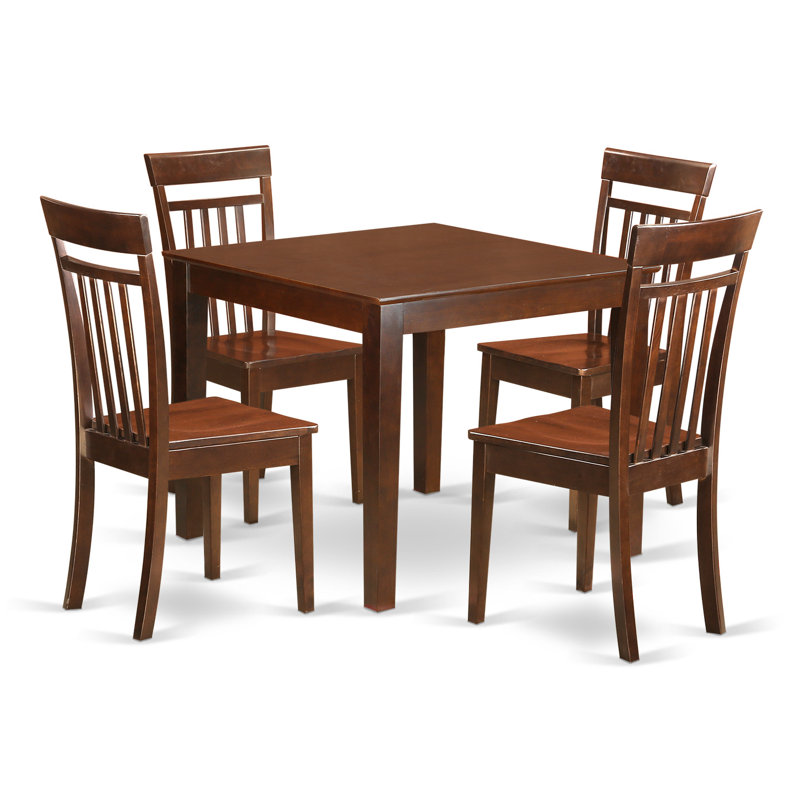 5 Piece Dining Room Furniture Set Includes a Square Dining Table and 4 Wood Seat Chairs, Mahogany