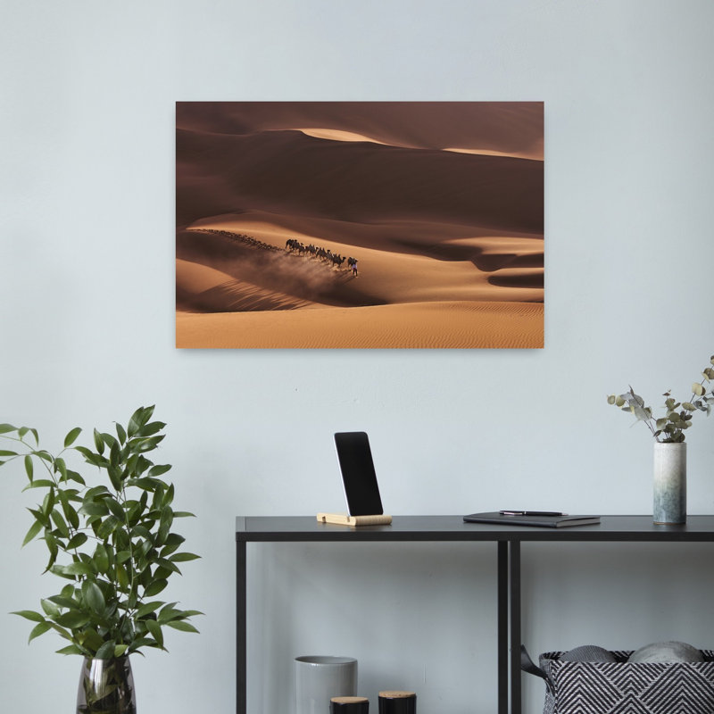 «Golden Desert Trek Serene Abstract Contemporary Landscape Nature», reproduction d'art murale, H 24 po x l 16 po