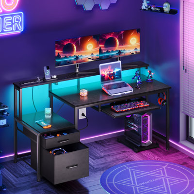 Gaiana Large Modern Gaming Computer Desk 53 Inch with 5 Shelves Cable Management Student Study Wooden Table Home Office Gamer Desk for Kids and Adults