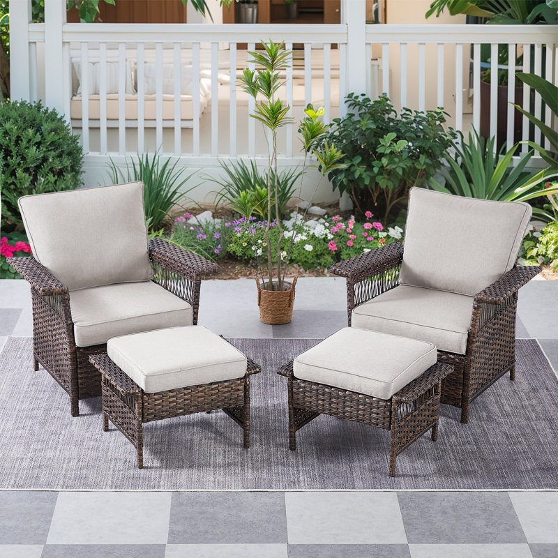 Ensemble de chaises d'extérieur en osier avec repose-pieds et coussins 4 pièces Anferney, Beige