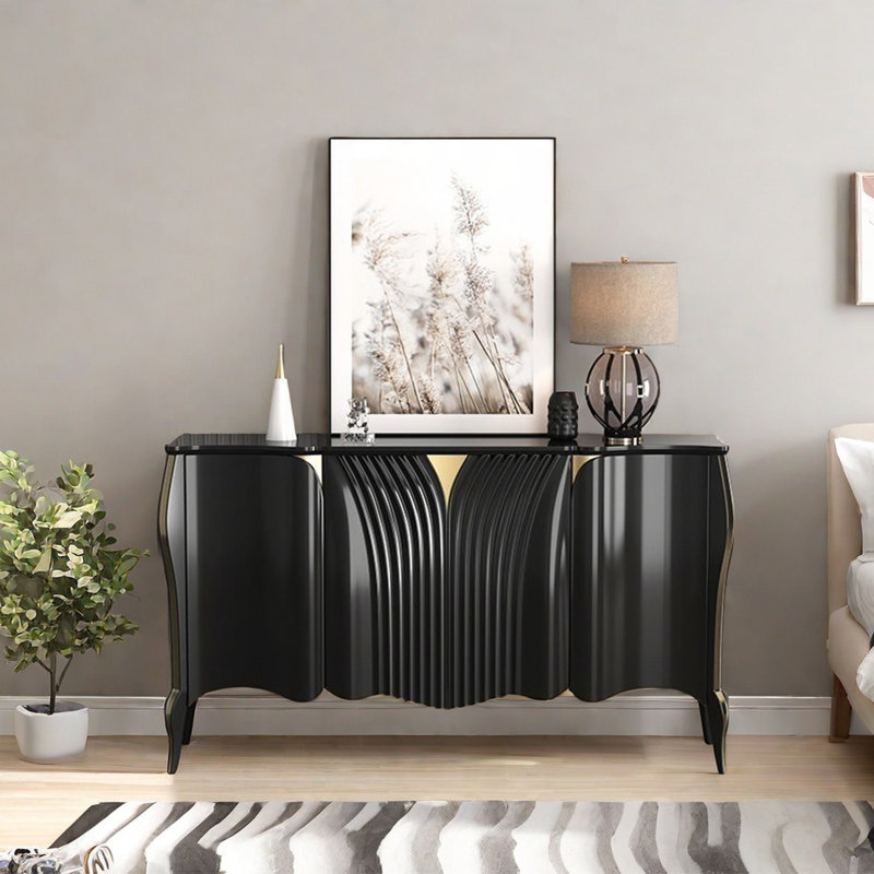 Buffet moderne et luxueux avec 4 portes, Noir, noir, noir, noir, H 41,34 po x l 62,99 po x P 17,72 po