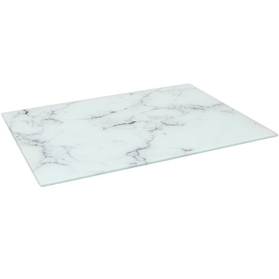 Harbour Housewares - Rectangular Glass Chopping Board - White Marble Effect