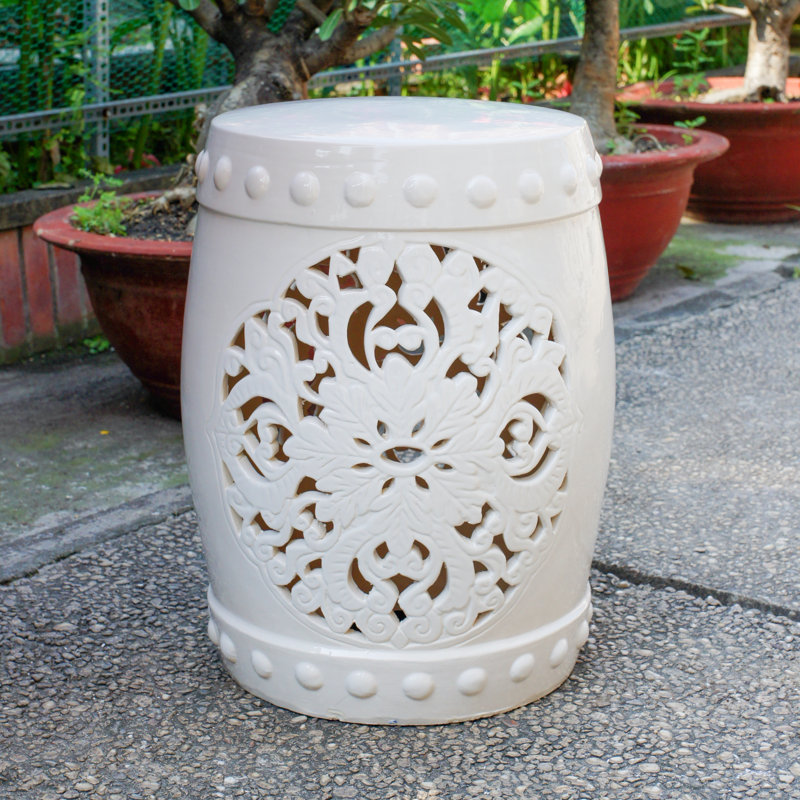 Tabouret de jardin en céramique Nieto, Blanc antique