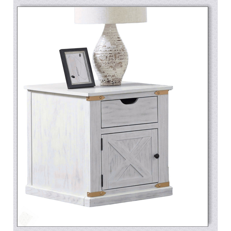 Table de bout de style rustique blanc antique avec tiroirs, conception de basse-cour pour le salon et la chambre à coucher