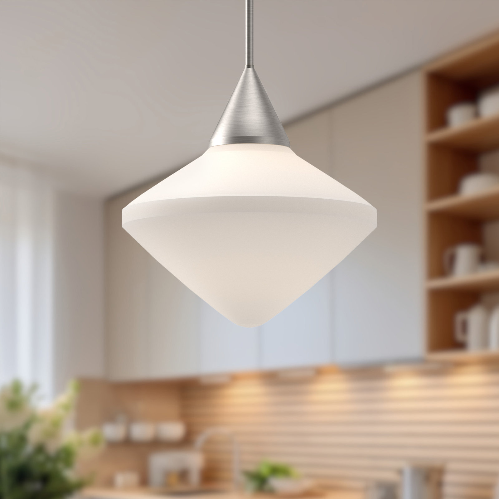 Orrin Single Light Glass Pendant, 79.25" H x 14.13" W x 14.13" D, Brushed Nickel