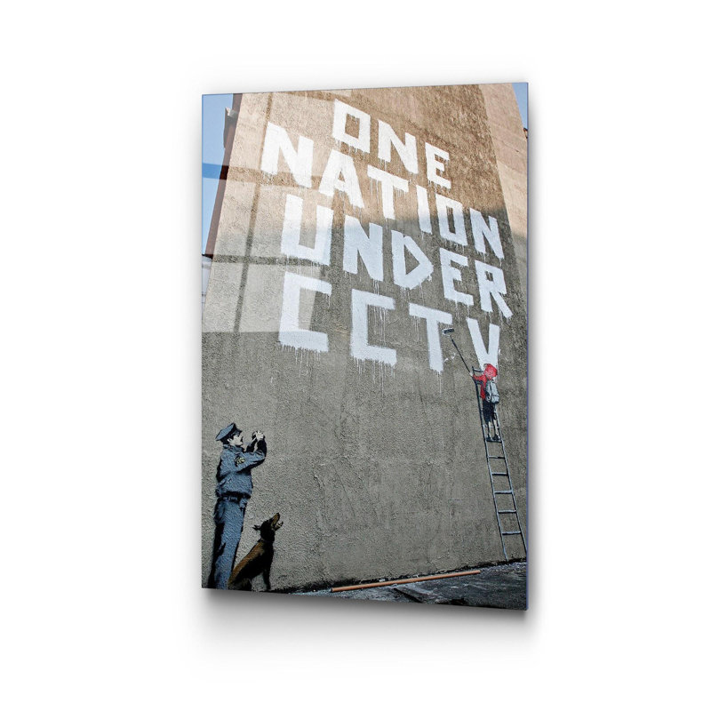 Superbe peinture en verre trempé Banksy de 17,7 po x 25,6 po | 100% verre trempé, épaisseur: 0,16 pouce | Parfait pour la décoration intérieure moderne, œuvre d'art unique, idéal pour les salons et les bureaux