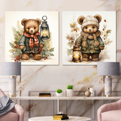 Christmas Teddy Bear Nursery I - Ensemble de 2 reproductions d'art sur toile