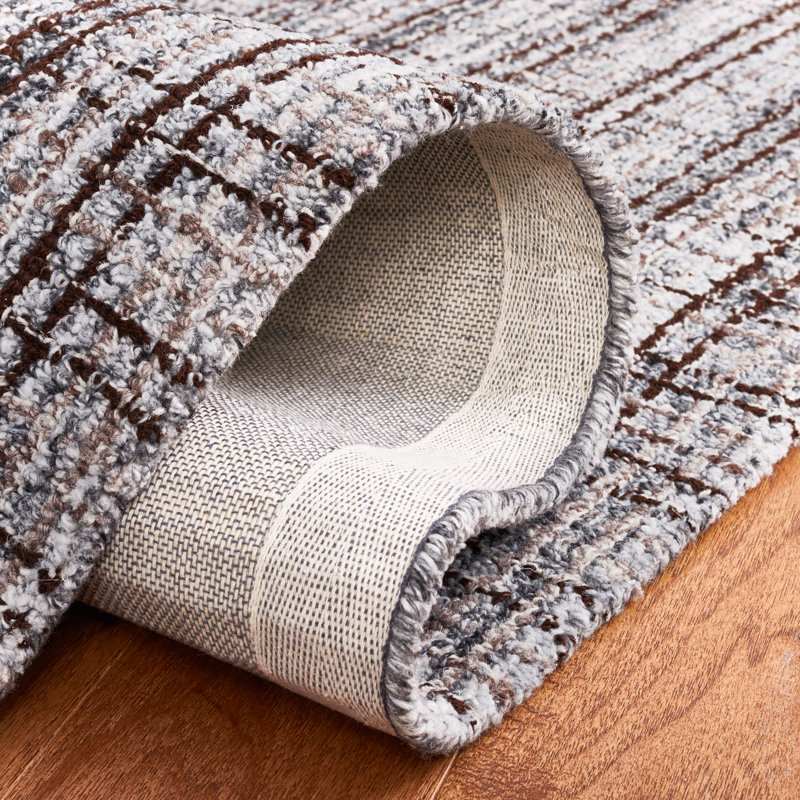 Bromsgrove Plaid Hand Tufted Wool/Cotton Area Rug in Gray/Black, Runner 2'3" x 8'