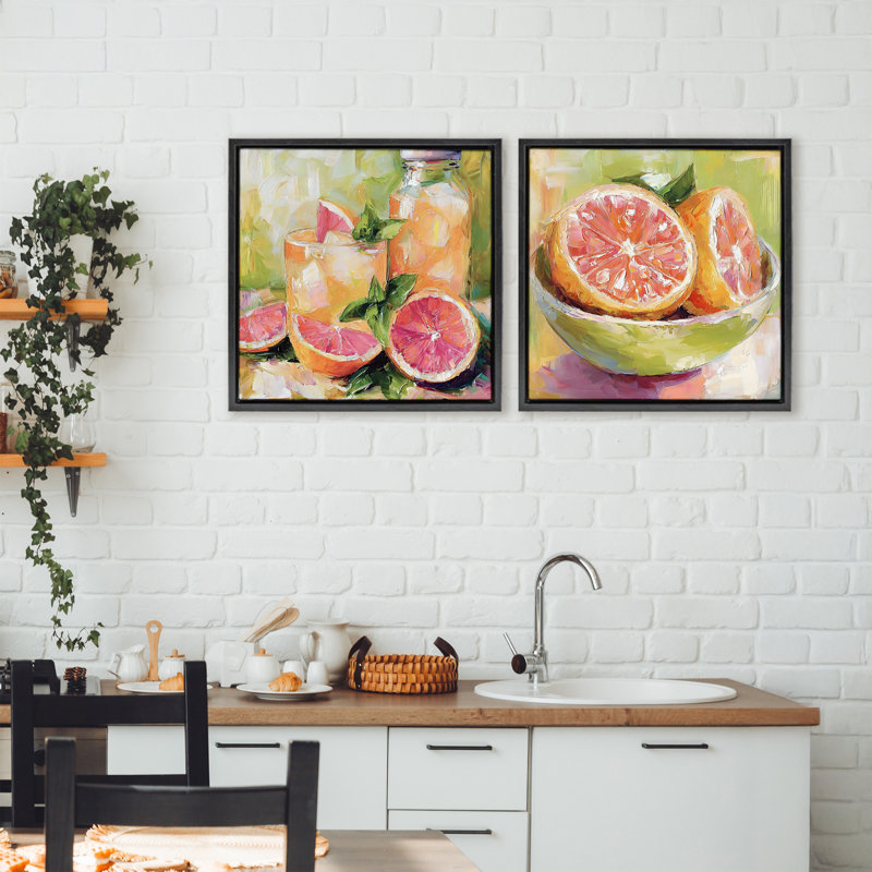 Ensemble de cadre flottant 2 pièces Grapefruit Drinks & Fruits, design par Riley B, 18 po x 18 po