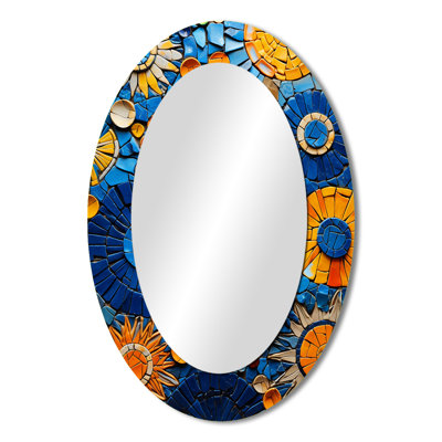 Yellow and blue Mosaic Tiles 2 - Large Oval Wall Mirror On Metal