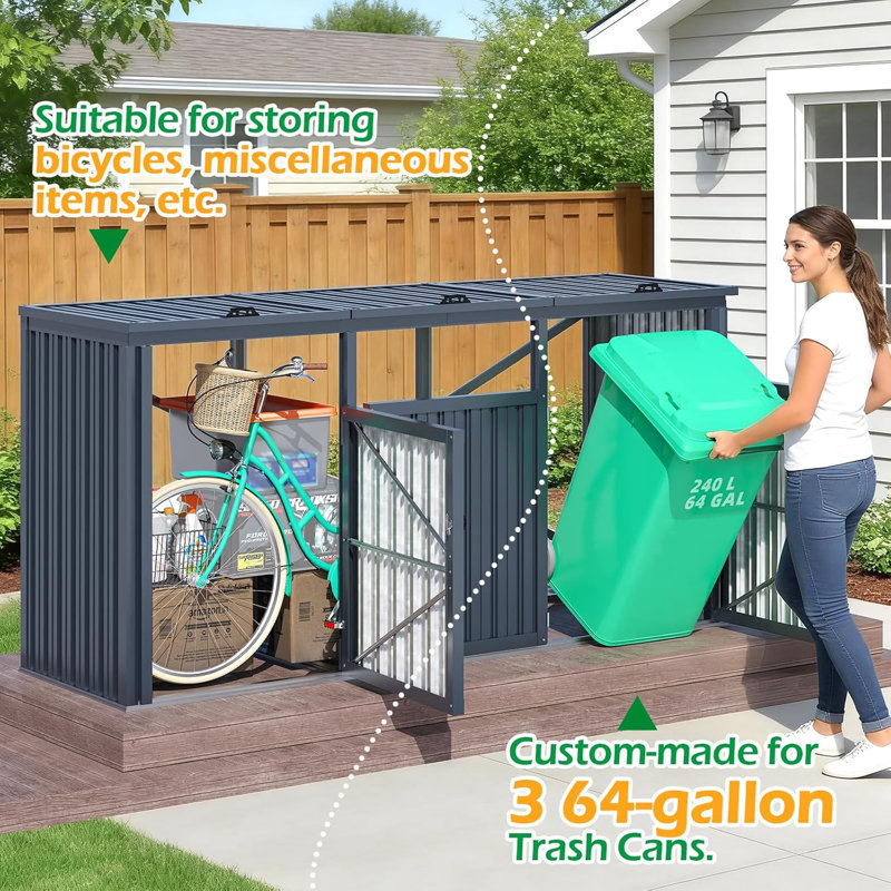 Outdoor Trash Can Storage Shed For 3 Garbage Cans