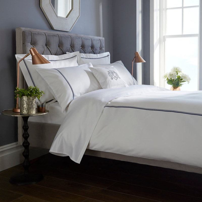 800 Thread Count Double Cord Embroidered Sateen Duvet Cover, Navy, Double Duvet Cover