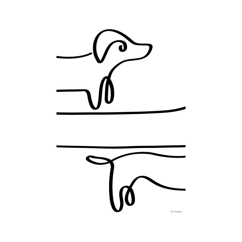 One Line Dachshund - reproduction d'art murale - toile tendue, H 48 po x l 32 po, Toile tendue, Ne s’applique pas