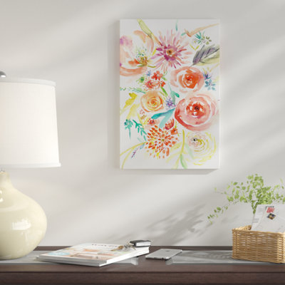 'Floating Florals II' Watercolor Painting Print on Wrapped Canvas