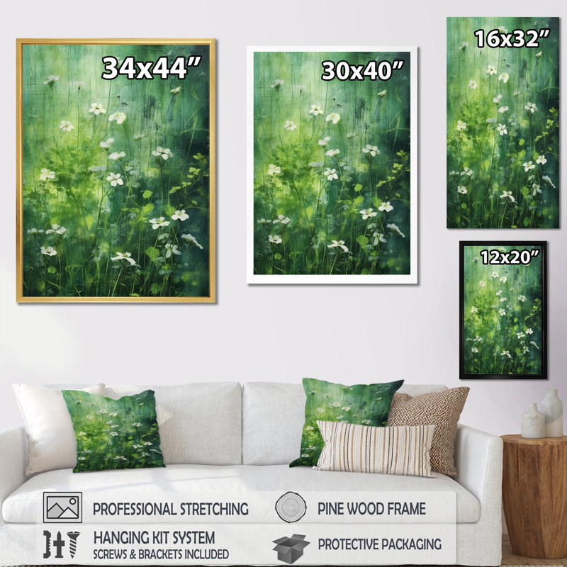 " Green Wilflowers II ", 20" H x 12" W x 1" D, White Floater Framed