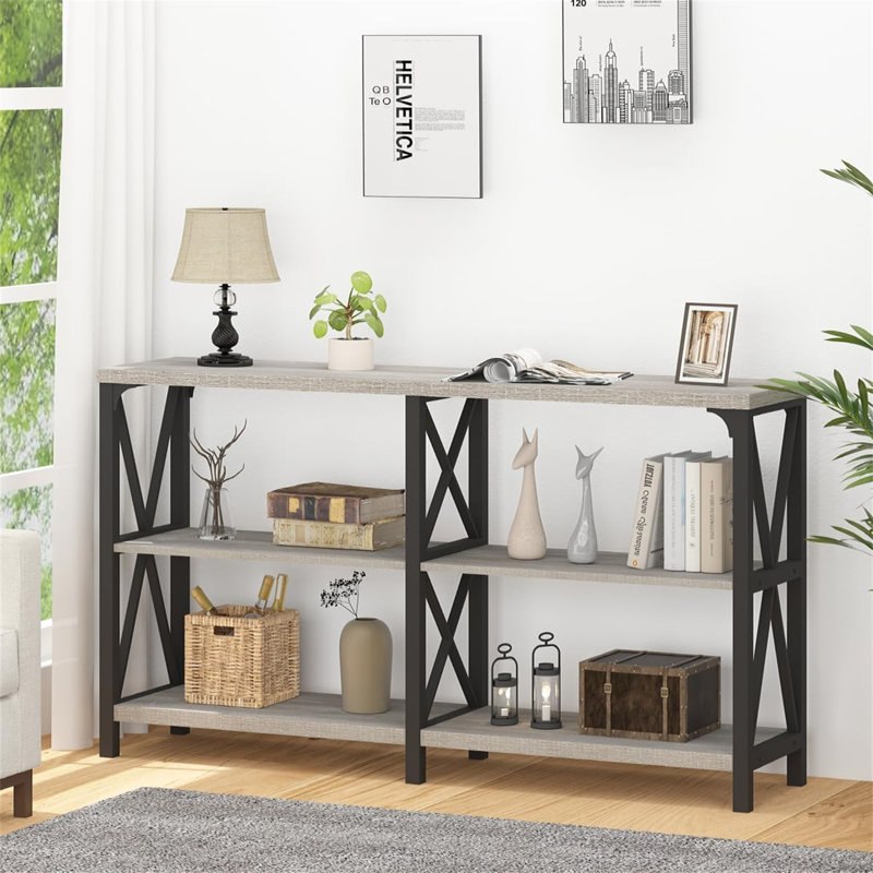 Console Chert, Gris, Noir, noir, noir, noir, H 29,72 po x l 55,12 po x P 13,39 po