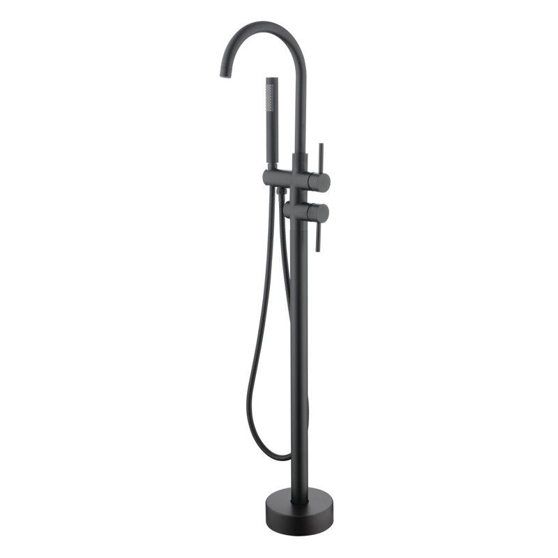 Floor Mounted Tub Faucet High Flow Freestanding Tub Filler Faucet With Handheld Shower Head And Swivel Spout, Matte Black