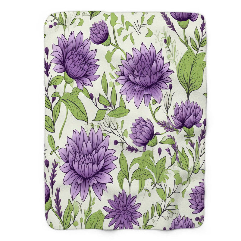 Grapevine Green Petals - Couverture sherpa de qualité supérieure 1 pièce, Lit simple