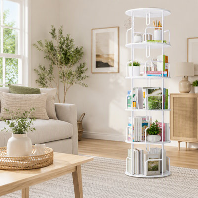 Rotating Bookshelf Tower 5 Tier,Spinning Bookcase, Revolving 360 Book Shelf Narrow Tall Bookcase, Vertical Turning Round storage Bookshelf ,Book Shelf Organizer for Bedroom, Living Room