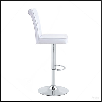 Ensemble de 2 tables de bar modernes en verre et tabourets de bar réglables, table de pub contemporaine à hauteur de comptoir avec pieds chromés, chaises de bar pivotantes en cuir de polyuréthane blanc pour îlot de cuisine, bar personnel, petit espace