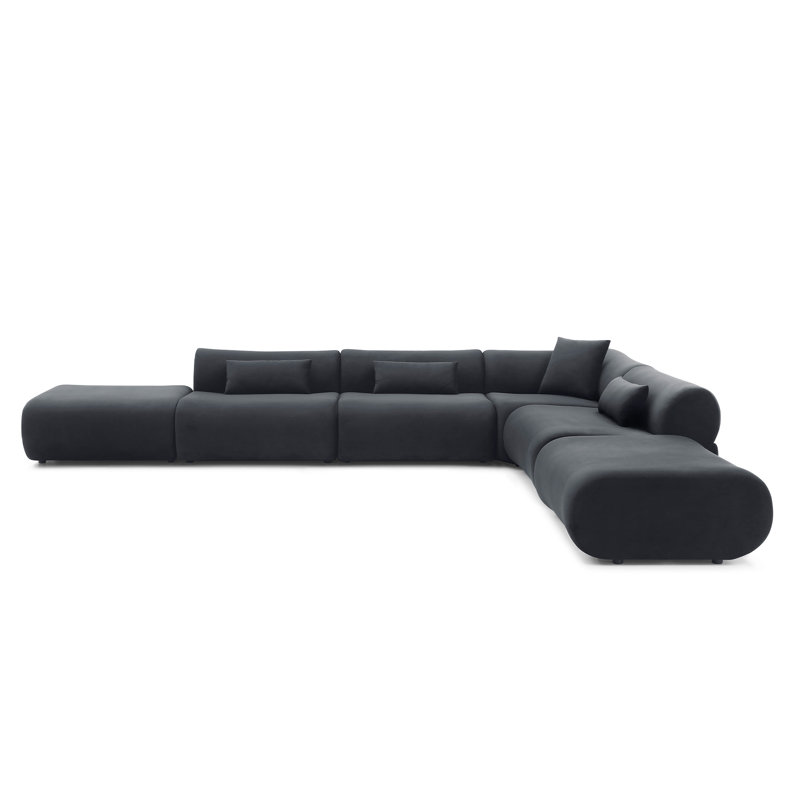 Vivienne Collection Luxury L-shape Sectional Sofa, Black Velvet