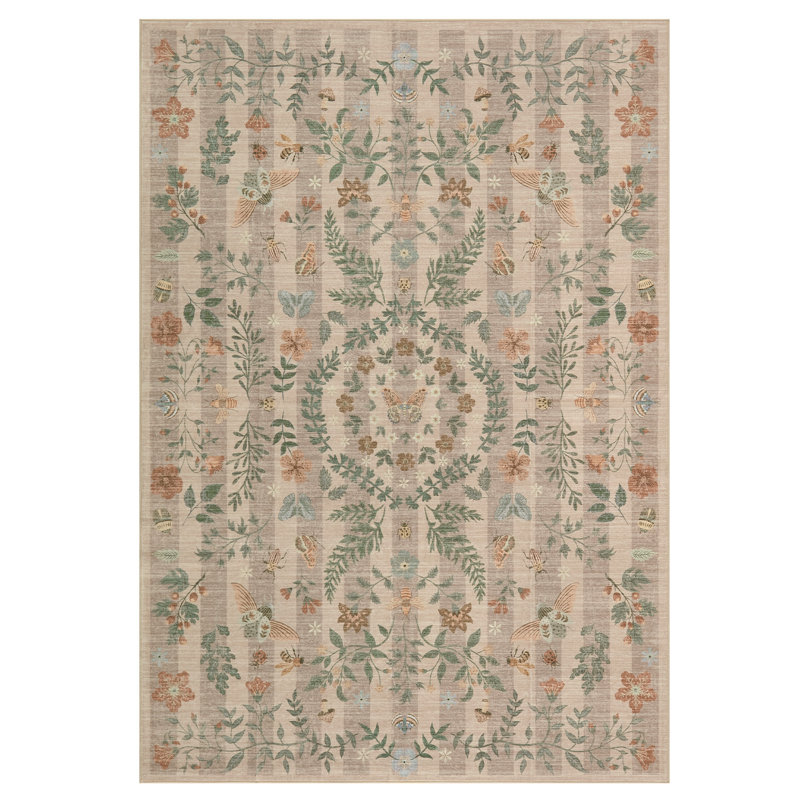 Washable Area Rug Boho Non-Slip Insect Botanical Carpet for Living Room, Bedroom, Dining Room, Playroom, Office – Indoor Throw Rug, Farmhouse Home Decor, Under Table Brown 5*7