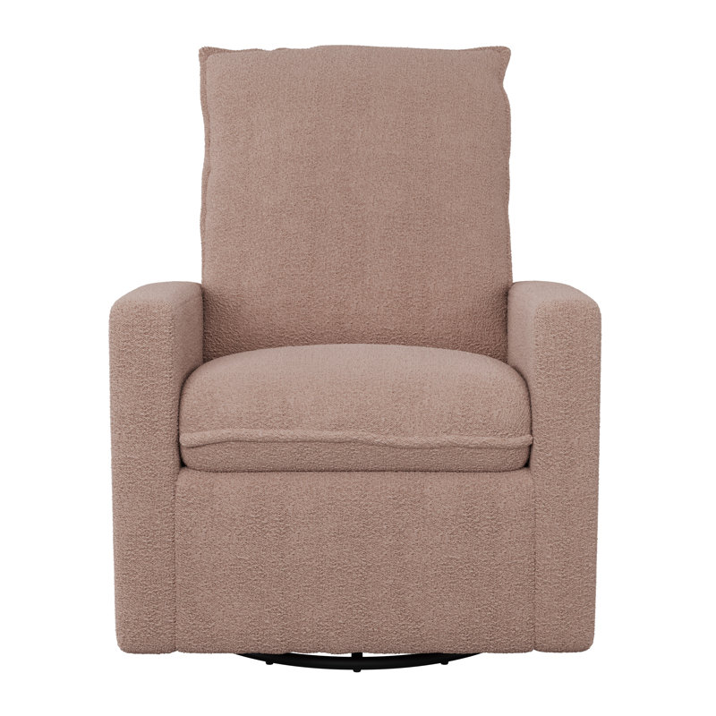 Bejtulla Upholstered Swivel Rocker Manual Glider Recliner, Pink Boucle