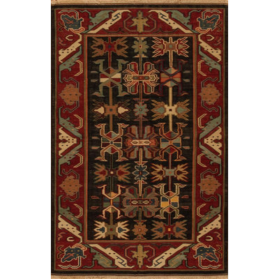 Discovery Flatweave Wool Area Rug in Black/Red/Brown