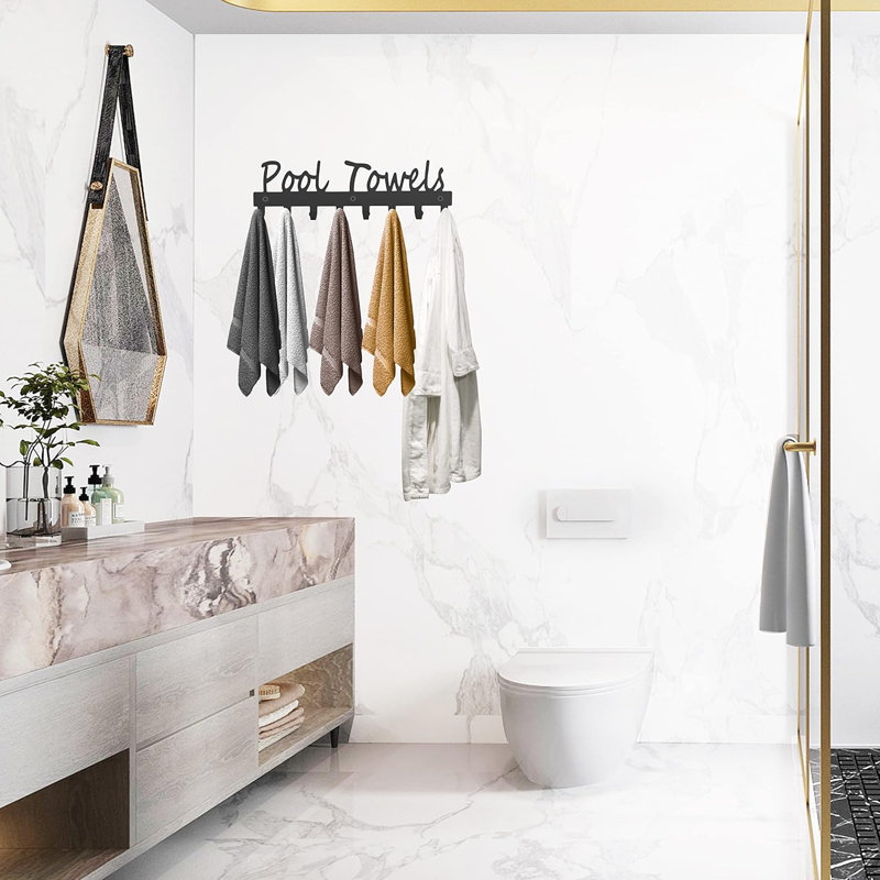 Porte-serviettes mural avec 8 crochets, porte-serviettes en acier au carbone pour la salle de bain, la piscine et l'extérieur, organisateur durable et antirouille pour serviettes, peignoirs et plus