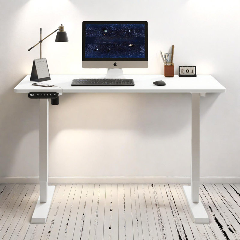 Electric Adjustable Standing Desk for Home Office and Gaming, 55" Top, White , White