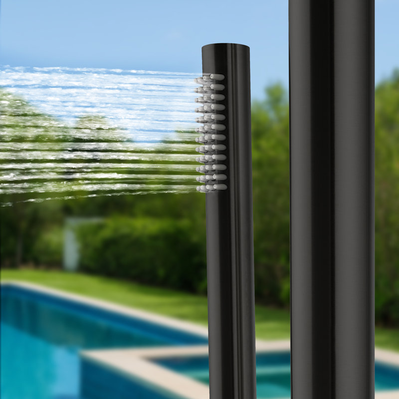 Douche d'extérieur autoportante 86,61 po H, acier inoxydable 316, nickel brossé et noir mat, double fonction chaude et froide avec tête de pluie et douchette