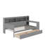 Lit de jour en bois avec tablettes de rangement, lit multifonctionnel avec deux tiroirs de rangement et bureau d'étude-27644746