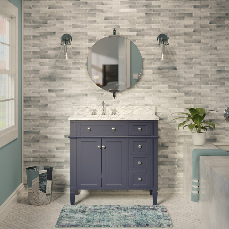 Lakeland 36" Single Bathroom Vanity Set with Marine Gray Cabinet and Carrara Marble Countertop, Marine Gray