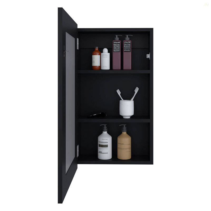 Armoire à pharmacie à miroir étroit H 25,7 "x l 15,7", une porte avec trois tablettes intérieures pour la salle de bain, noir cuisine