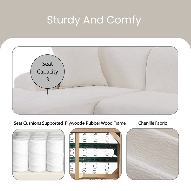 Canapé modulaire rembourré 2 pièces Kayari, Chenille beige / 100% polyester