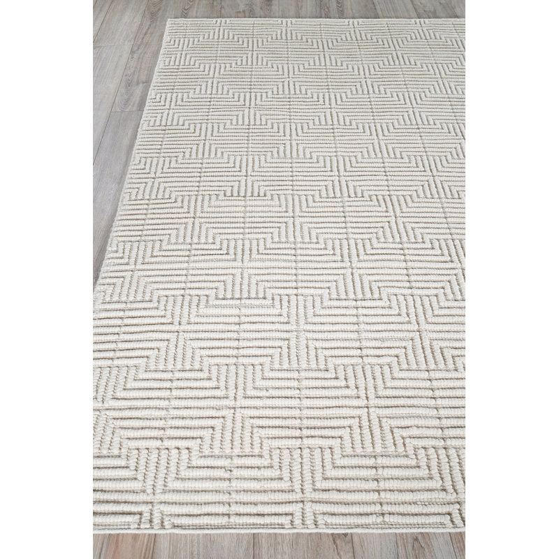 Manzoni Wool Geometric Area Rug in Navy, Rectangle 14' x 18', Silver