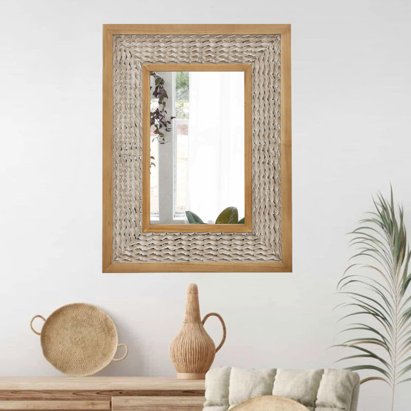 Miroir rectangulaire avec cadre en bois texturé, Bois médium