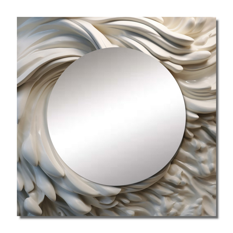 Elga - Nébuleuse spirale crème I, spirale abstraite, grand miroir mural carré pour chambre à coucher, 29 po x 29 po