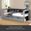 Lit plateforme en bois avec tablettes de rangement, tiroirs, station de charge et tête de lit tapissier, gris-76116373