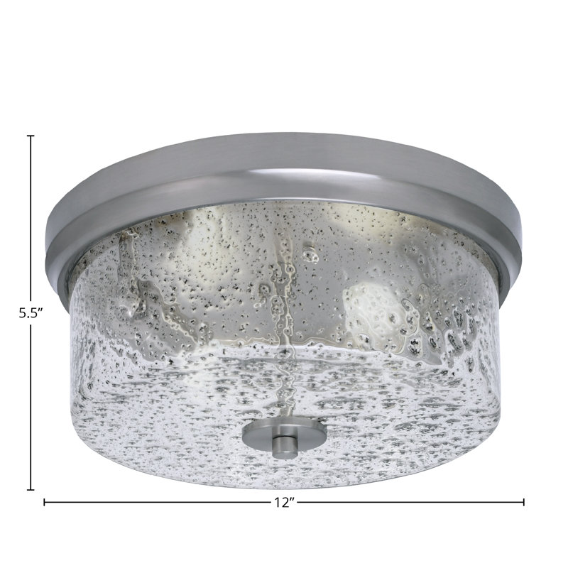 Plafonnier encastré 2 lumières 12 po 12 po, Nickel brossé, Transparent