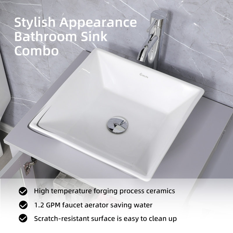  36" Single Bathroom Vanity Set with Vessel Sink, Manufactured Wood Top, Faucet, Drain, Gray, Gray