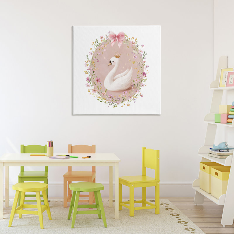 Grand cygne avec toile florale, conception par Christine Simpson Art, H 30 po x l 30 po