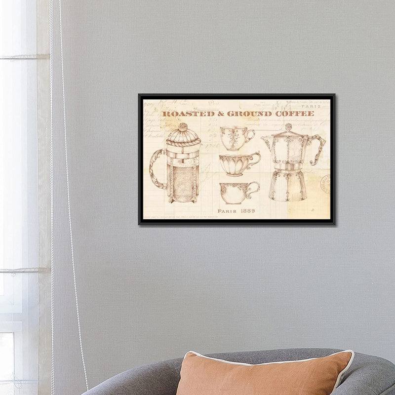 " Authentic Coffee I " by Daphne Brissonnet, 18" H x 26" W x 1.5" D, Black Framed Canvas, No Mat