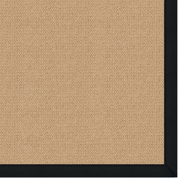 Nannette Handmade Medium Beige Berber with Black Cotton Border Made in the USA Area Rug, Rectangle 5' x 8'