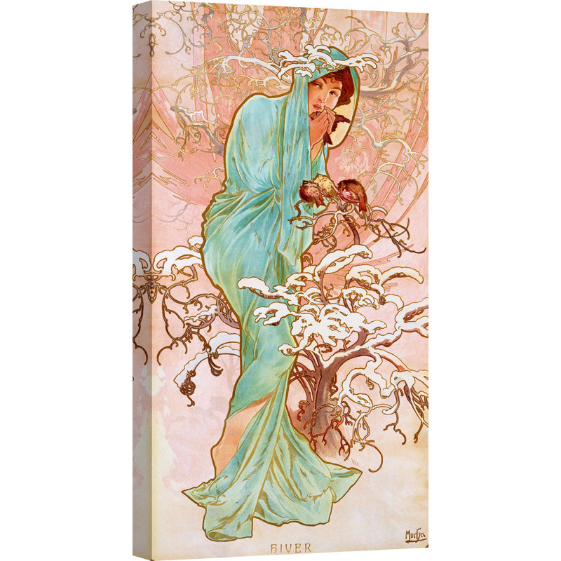 Winter by Alphonse Mucha - 1 Piece Wrapped Canvas Wall Art, 70cm H x 35cm W x 4cm D