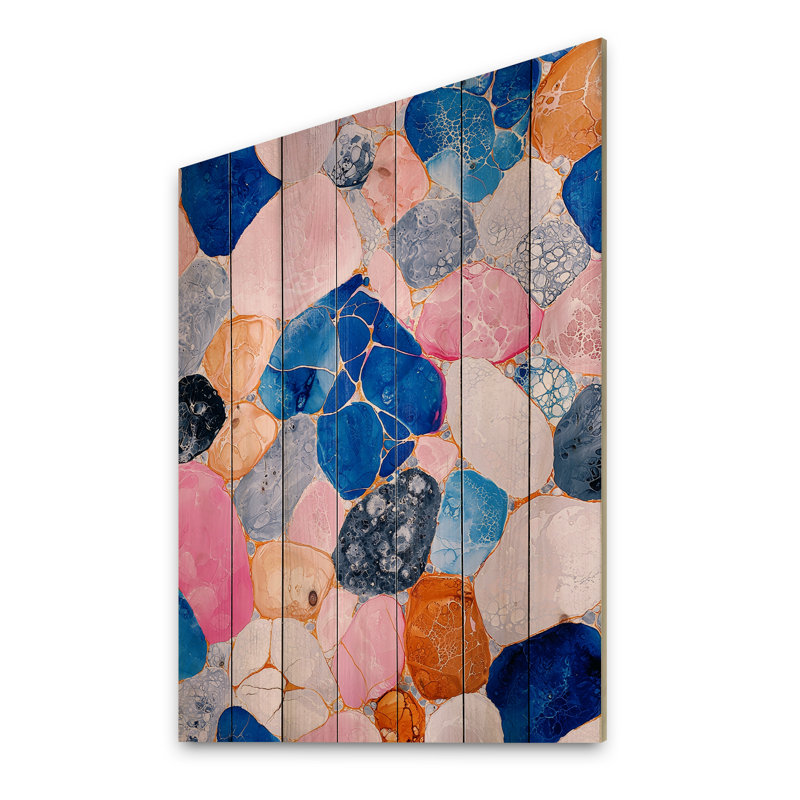 «Rose and Blue Echo Of Stones - Stone Geode Landscape», art mural sur bois de pin naturel, 32" H x 24" W