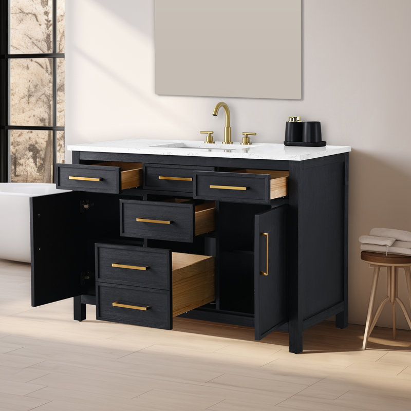 Meuble-lavabo simple 48 po Reajean, Ébène / bronze brossé